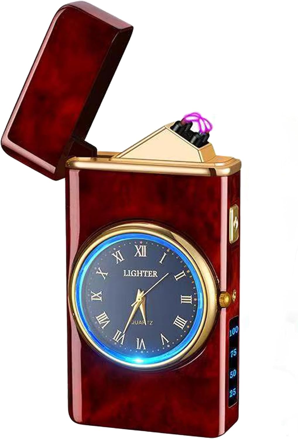 Electric Lighter with Clock Dial LED Power Display Plasma Dragon Lighters Windproof USB Rechargeable Lighter Cool Lighte Gifts for Men Women （Dragon -Black