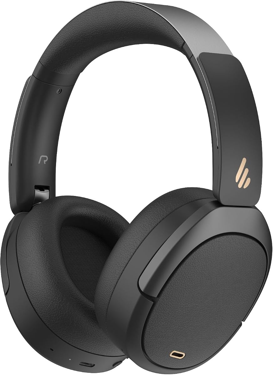 Edifier W80 - Auriculares supraaurales con cancelación activa de ruido de -49 dB, color negro | LDAC Hi-Res cableado e inalámbrico, AI Clear Call, carga rápida, conexión multipunto, Bluetooth 5.4, marco de luz plegable