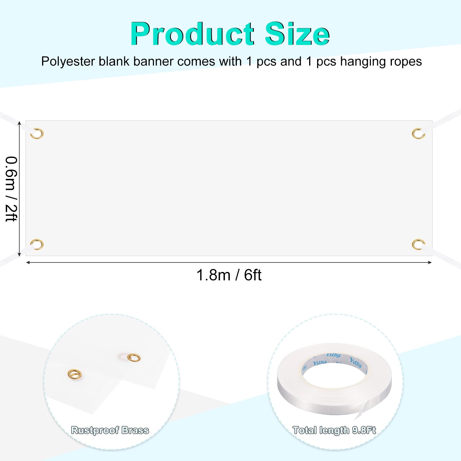 PATIKIL Blank Banners Signs to Decorate 2'x6' Sublimation White Banner with Hanging Rope for Business Outside Outdoor Wall - Image 2