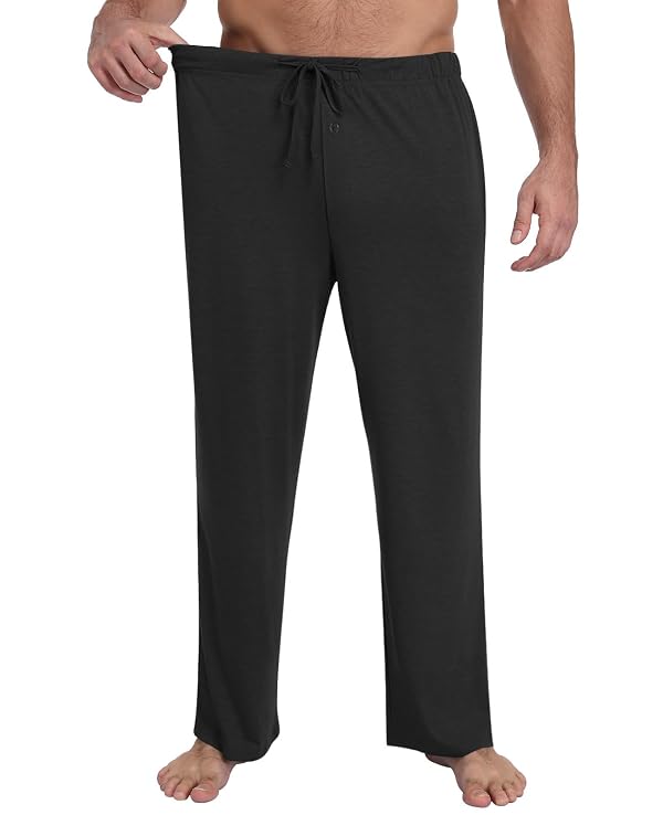 Kinnette Mens Pajama Pants Soft Lounge Sleep Pants with Pockets Casual Pj Bottoms with Button Fly and Drawstring (Black, XL) by Kinnette - Image 3