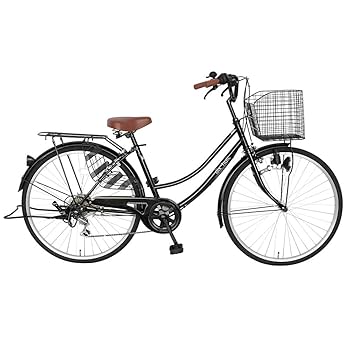 Amazon | ママチャリ ブラック 26インチ 6段ギア サントラスト
