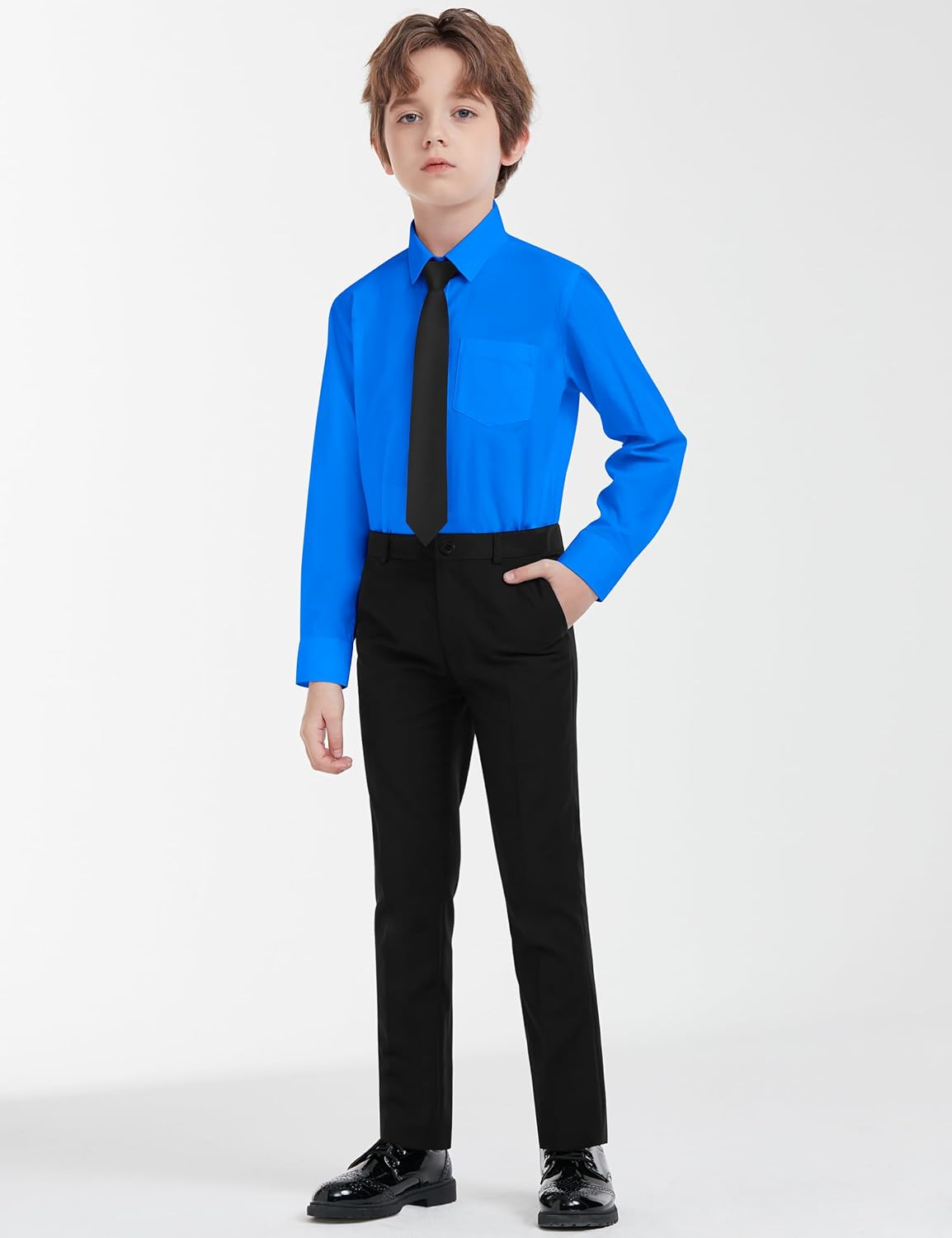 Long Sleeve Boys Dress Shirts, Boys Button Up Shirt Wrinkle-Free for Formal & Casual (Not Tie)