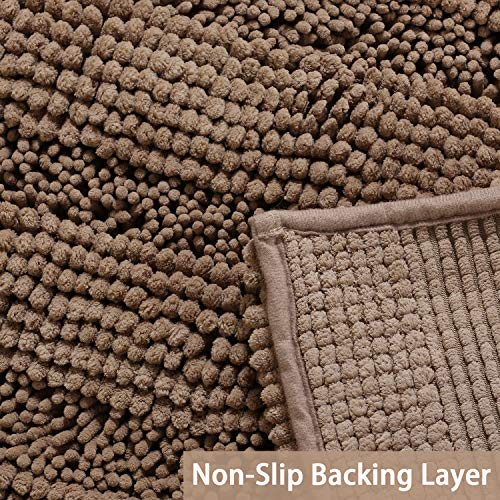 Image of Turquoize Shaggy Chenille Kitchen /Bath Mat Non-Slip Kitchen Rug Taupe Brown Chenille Rug Striped Mat Water Absorbent Bath Rug Runner for Kitchen Floor, Taupe Brown, Size 59 x 20 Inches