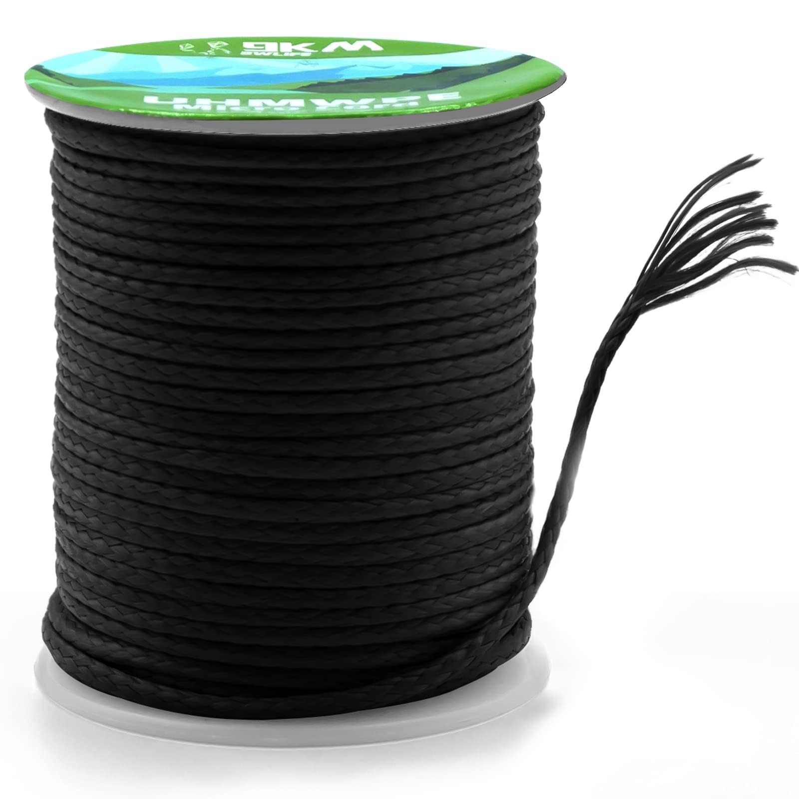 9KM DWLIFE 100% UHMWPE Braided Cord, 1.0mm Black 100ft 350lb Hollow Rope for Hammock, Kite, Fishing, Climbing, Camping
