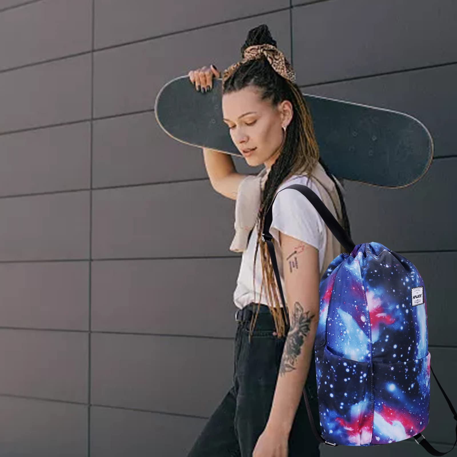 Impermeabile Sportivo Zaino con Coulisse Grande Coulisse Borsa da Palestra con Tasca Interna Unisex per Donna Uomo Vita Quotidiana Sport All'aperto Tempo Libero Yoga Scuola Spiaggia Nuoto