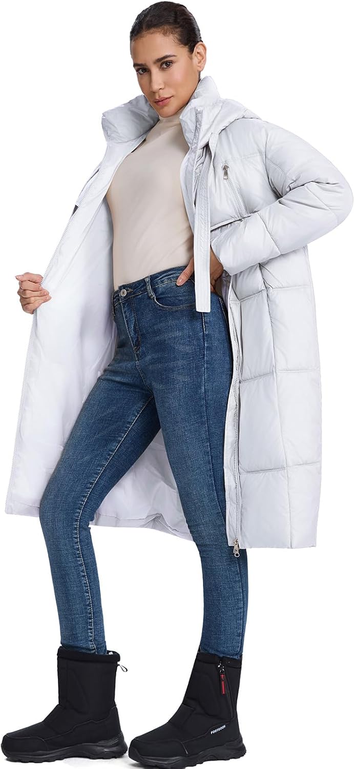 ALSOGO Women's Long Puffer Coat Thickened Hooded Quilted Padded Jacket Warm Winter Down Parka with Zipper Pockets - Image 5