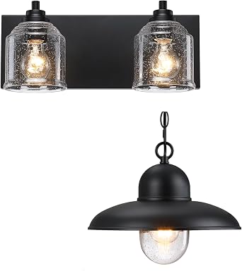 12" Outdoor Pendant Light and 15.8" Farmhouse Vanity Light