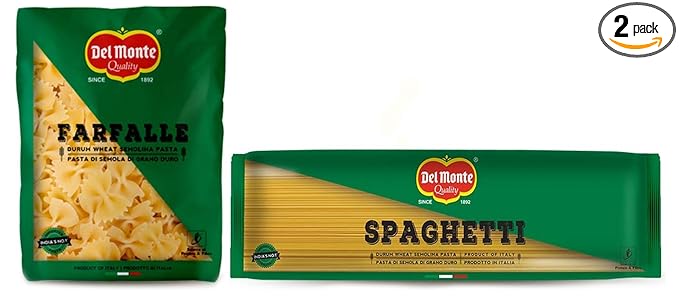 Farfalle Pasta (Imported from Italy), 100% Durum Wheat Semolina, 500g & Del Monte Spaghetti Pasta (Imported), 500 grams, No Artificial Flavours