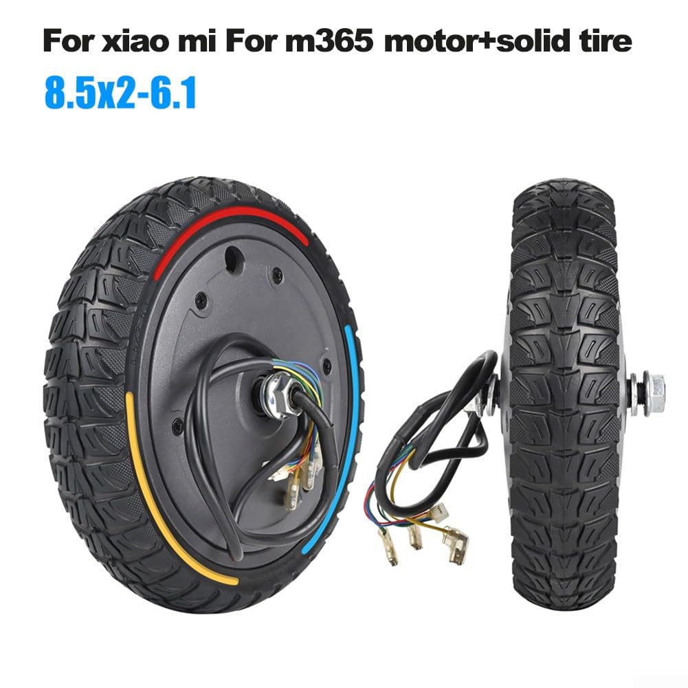 Rueda de motor de neumático sólido de 36 V 350 W, para scooter eléctrico M365 de 8,5 x 2 – 6,1, 215 x 102 mm, goma + aleación de aluminio (azul)