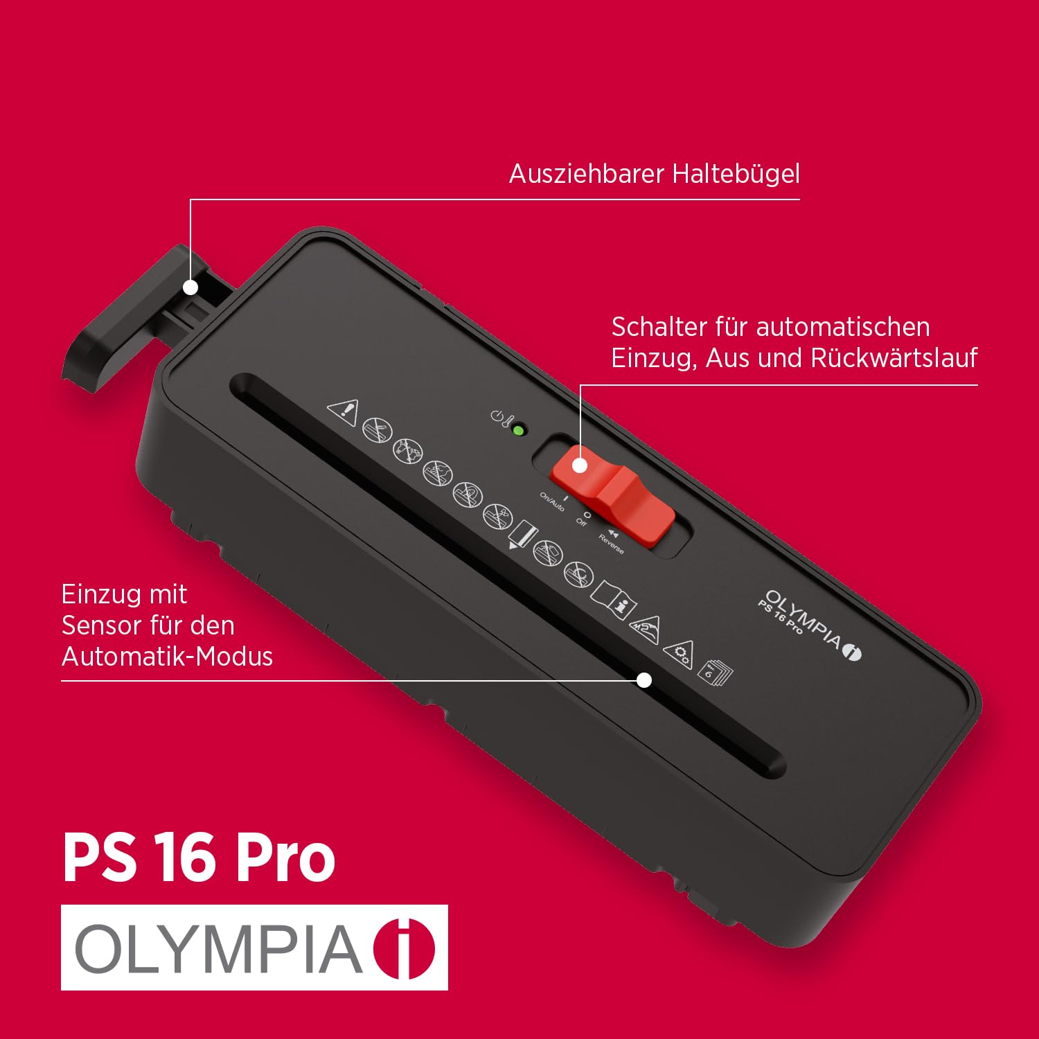 OLYMPIA PS 16 Pro trituratore documenti nero | Trituratore di carta compatto per la casa | Trituratore a strisce | Shredder carta | dispositivo di triturazione carta