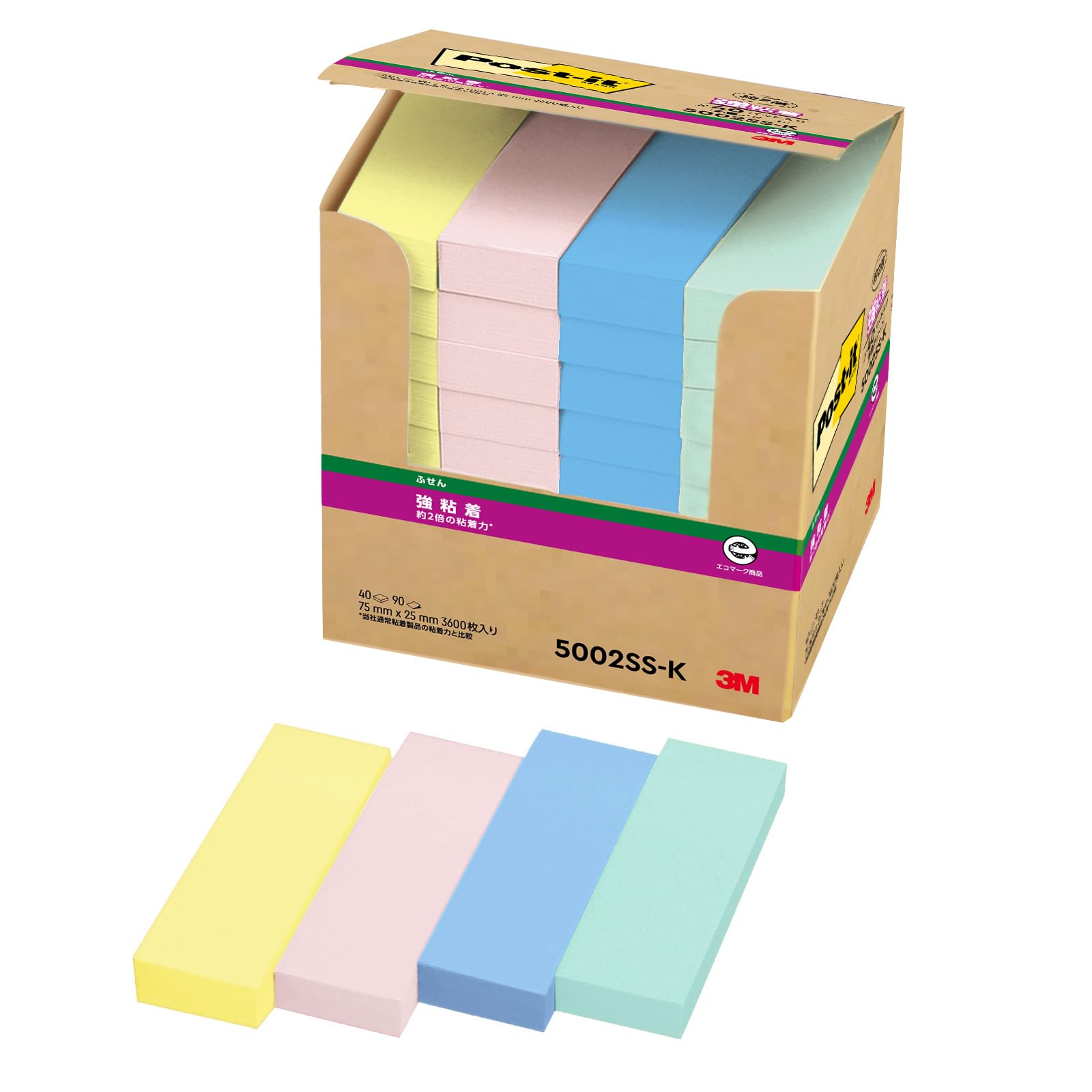 Amazon.co.jp: 3M ポストイット 付箋 強粘着 細い パステルカラー 75