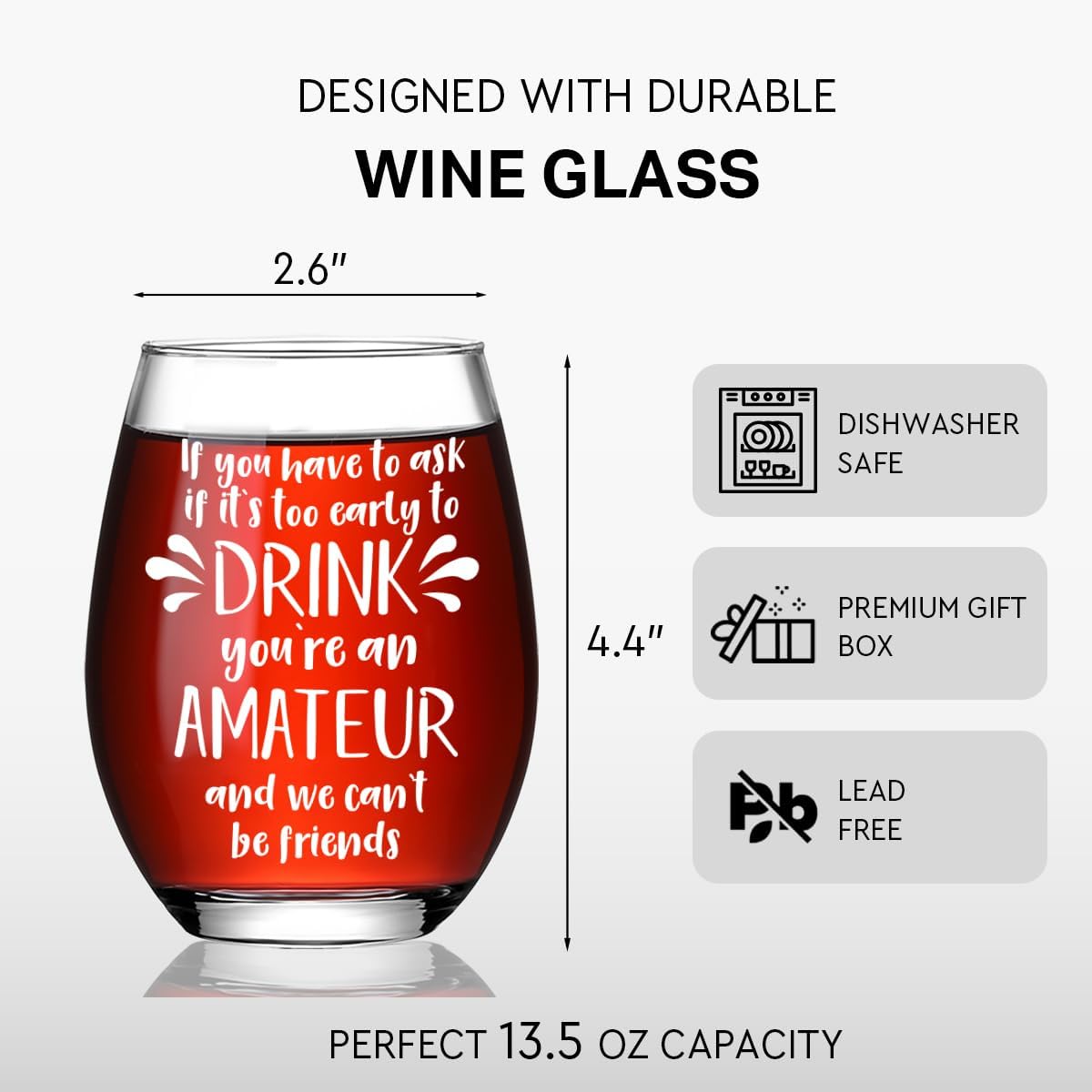 Funny Wine Glass Gifts for Women Friends Sister Her,If You Have to Ask If It's Too Early to Drink Wine You're an Amateur,Long Distance Friendship Birthday Gifts,Best Friend Gift for Christmas-36 - Image 2
