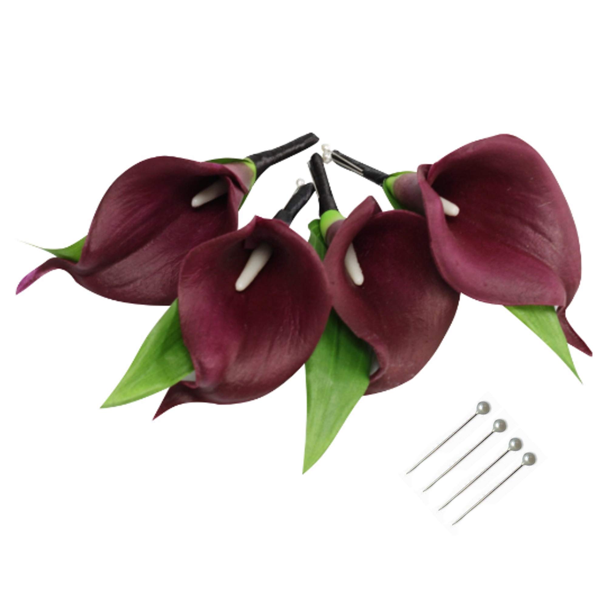 Angel Isabella, LLC Pack of 4- Real Touch Keepsake Artificial Calla Lily Boutonniere Pin Included (Wine Burgundy)