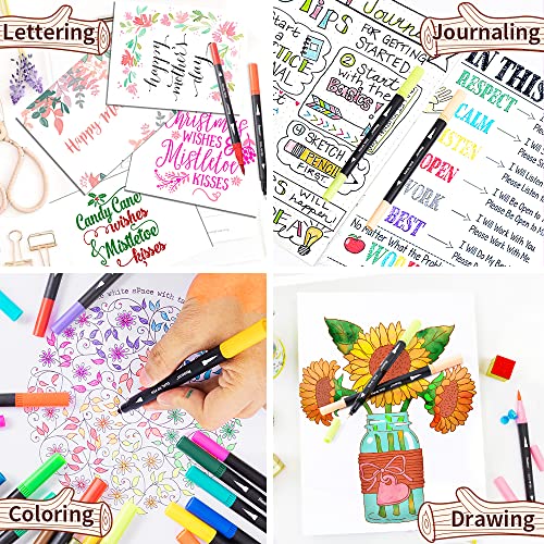 Coloring Markers Pen, Dual Brush Tip Marker For Adult Coloring, 34 Color Calligraphy Fine Tip Pen For Beginner Journal Planner, Drawing, Doodle #TOP4