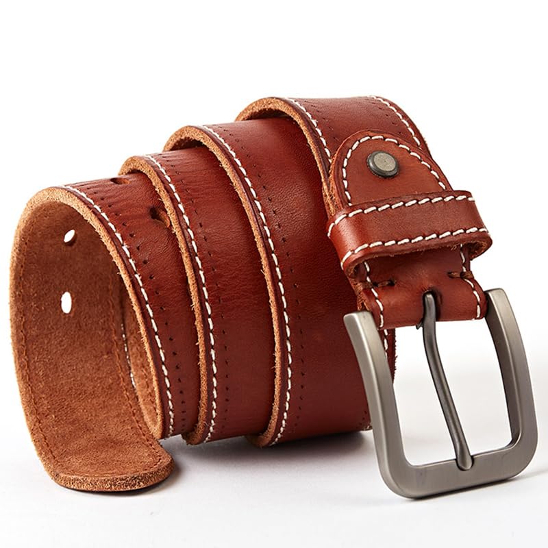 Cinturón Ajustable de Cuero Genuino, Cinturón de Cuero for Hombre, cinturón Vaquero de diseño Informal Retro, Hebilla de Metal Alta(Brown,125)