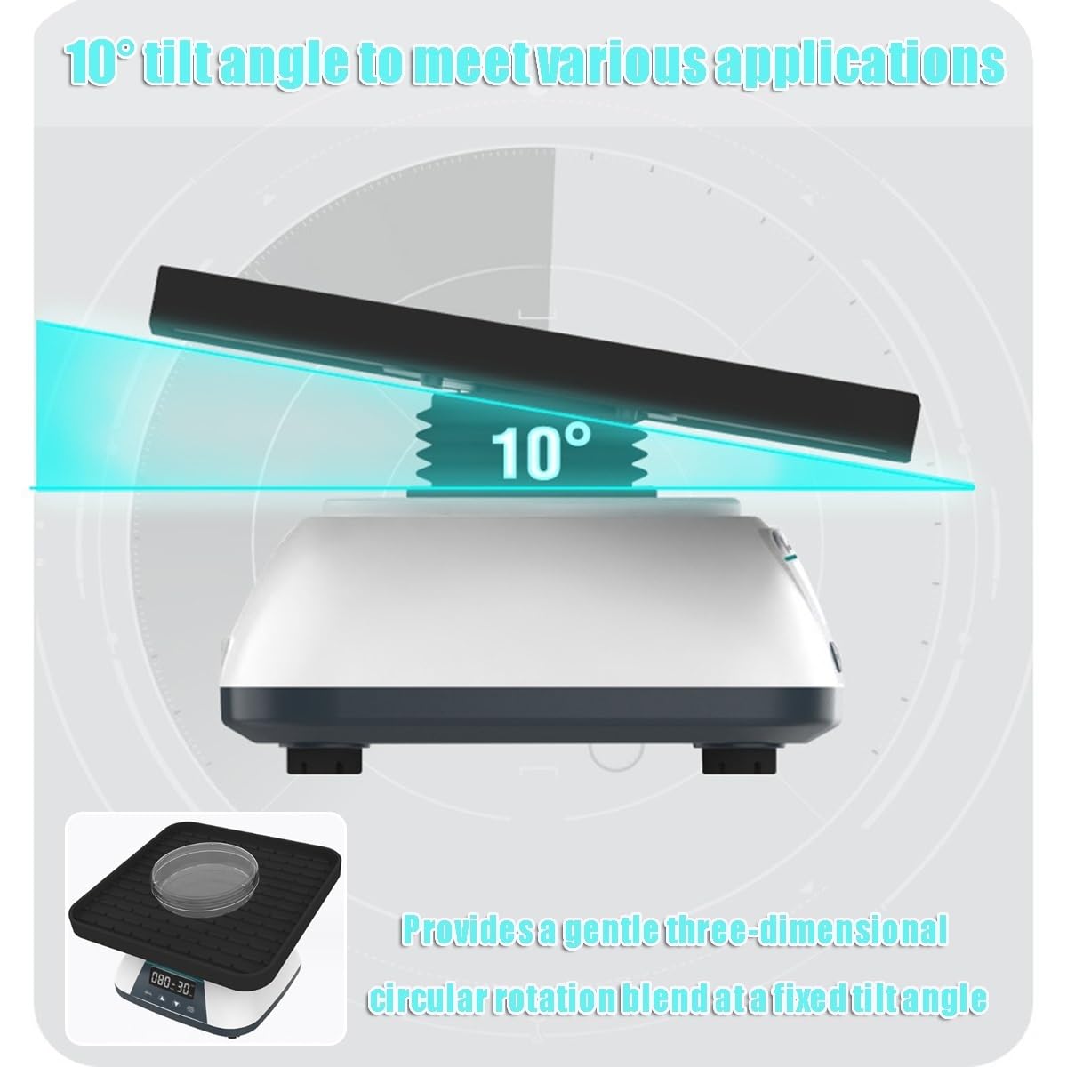 Labs Mezclador rotatorio tridimensional Oscilador agitador de paletas 3D, agitador orbital digital con pantalla LED Velocidad y tiempo, inclinación de 10 ° Velocidad ajustable Velocidad ajustable Agit