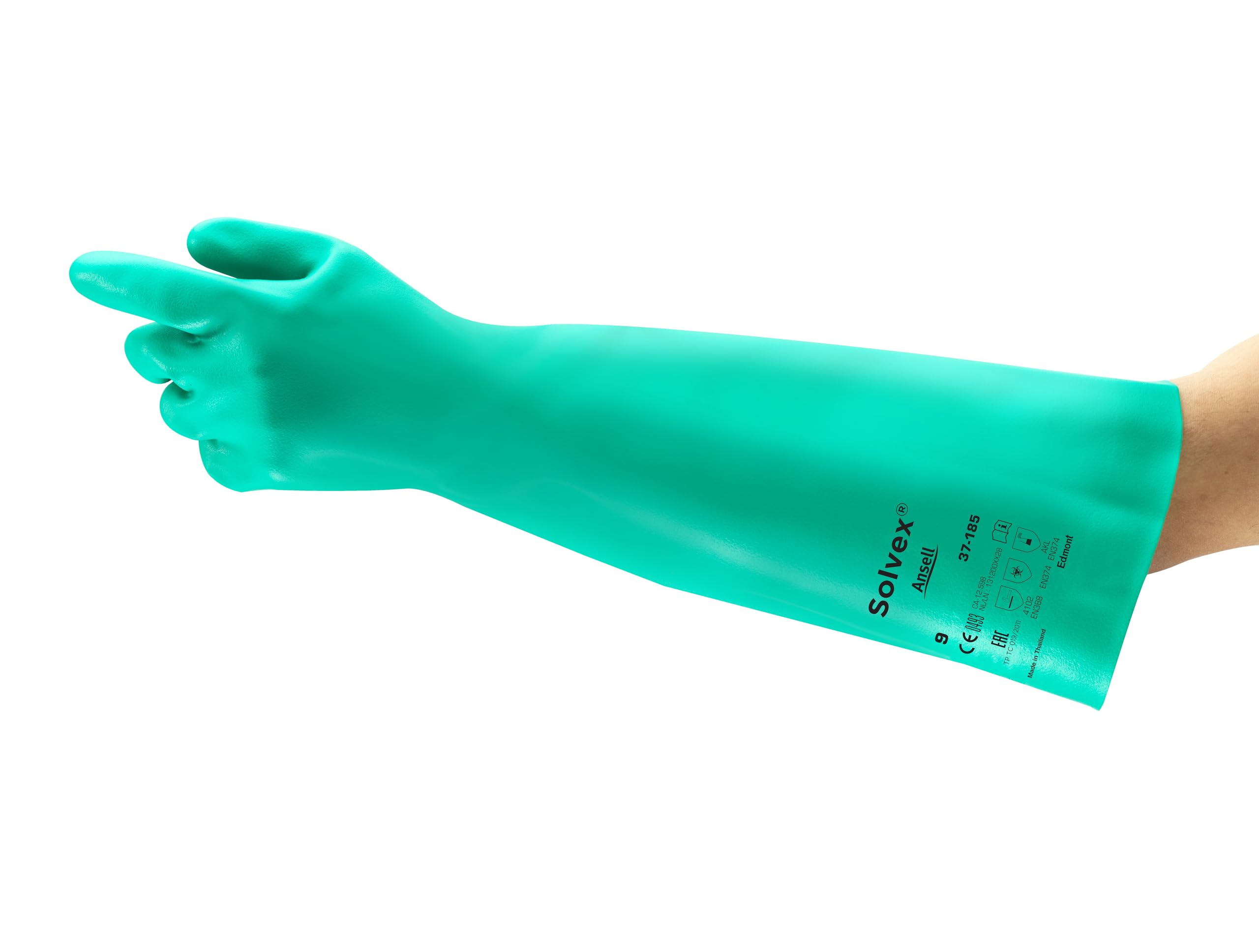 Ansell AlphaTec 37-185 Nitril-Arbeitshandschuhe, Industrie Chemikalien und Lebensmitteln, Chemikalien-Schutz Latexfrei, Chemie-Handschuh Säurefest, Damen Herren, Grün, Größe XL (12 Paar)