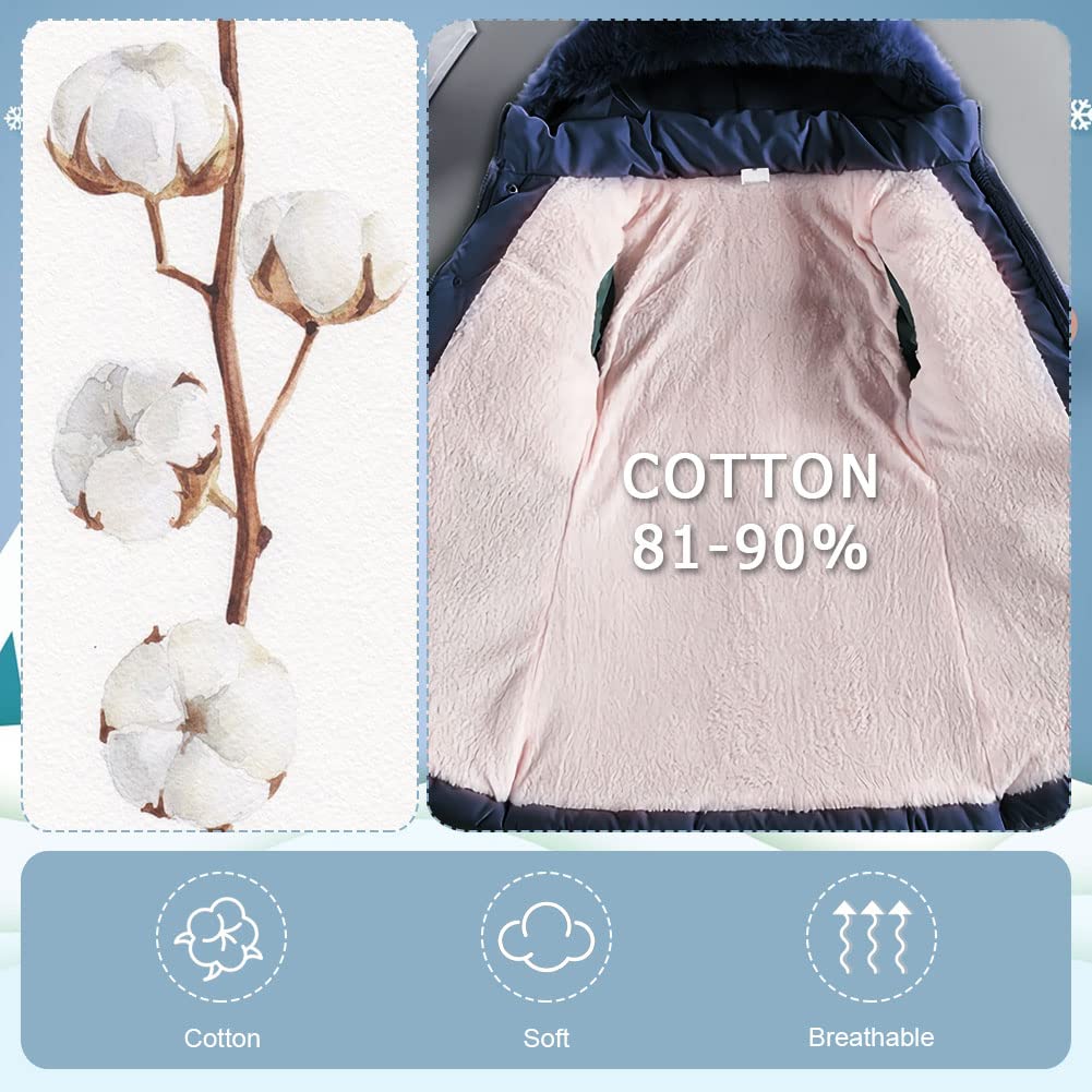 Vêtements Fille Polaire Epaisse Doudoune avec Fourrure Col Capuche Mode Tunique Manteau Enfants Coupe-vent Chauds Veste pour Âge 5-13 Ans