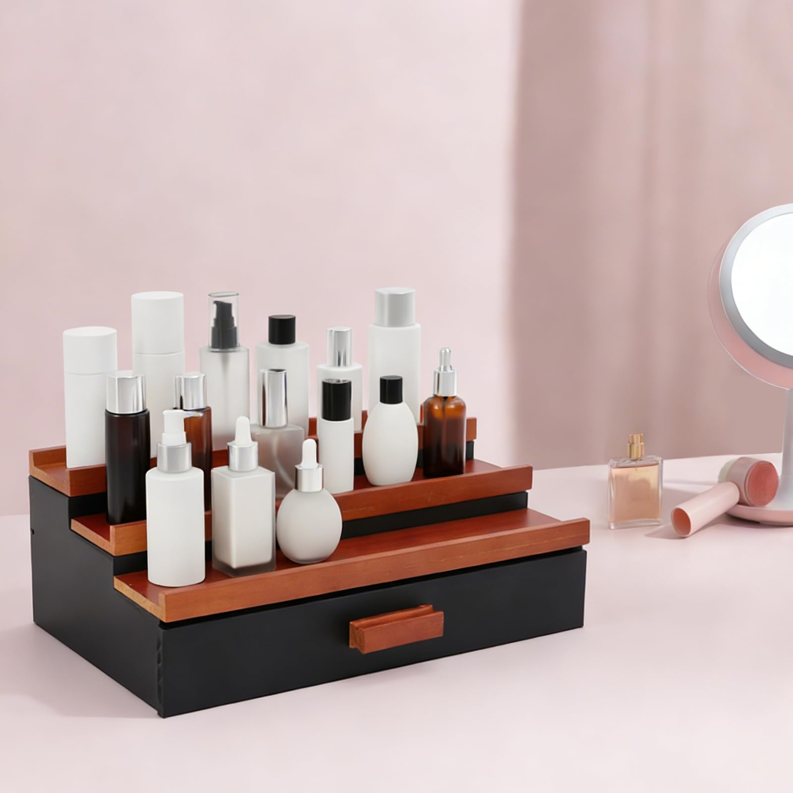 3-poziomowy drewniany organizer na perfumy, stojak na stół, nowoczesny stojak do przechowywania zegarków, pierścionków, naszyjników, kluczy samochodowych