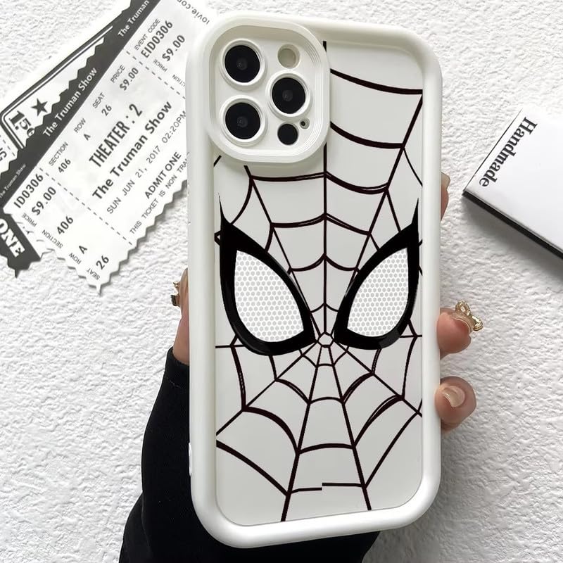 Image of COVERLY Cartoon Back Case Cover Compatible for iPhone 12 Pro | Hot 3D Spidey Face Mask Super Hero | 360 Camera Protection | Spider Cute Comic Movies Soft Liquid Silicone Phone Case (TPU | White)