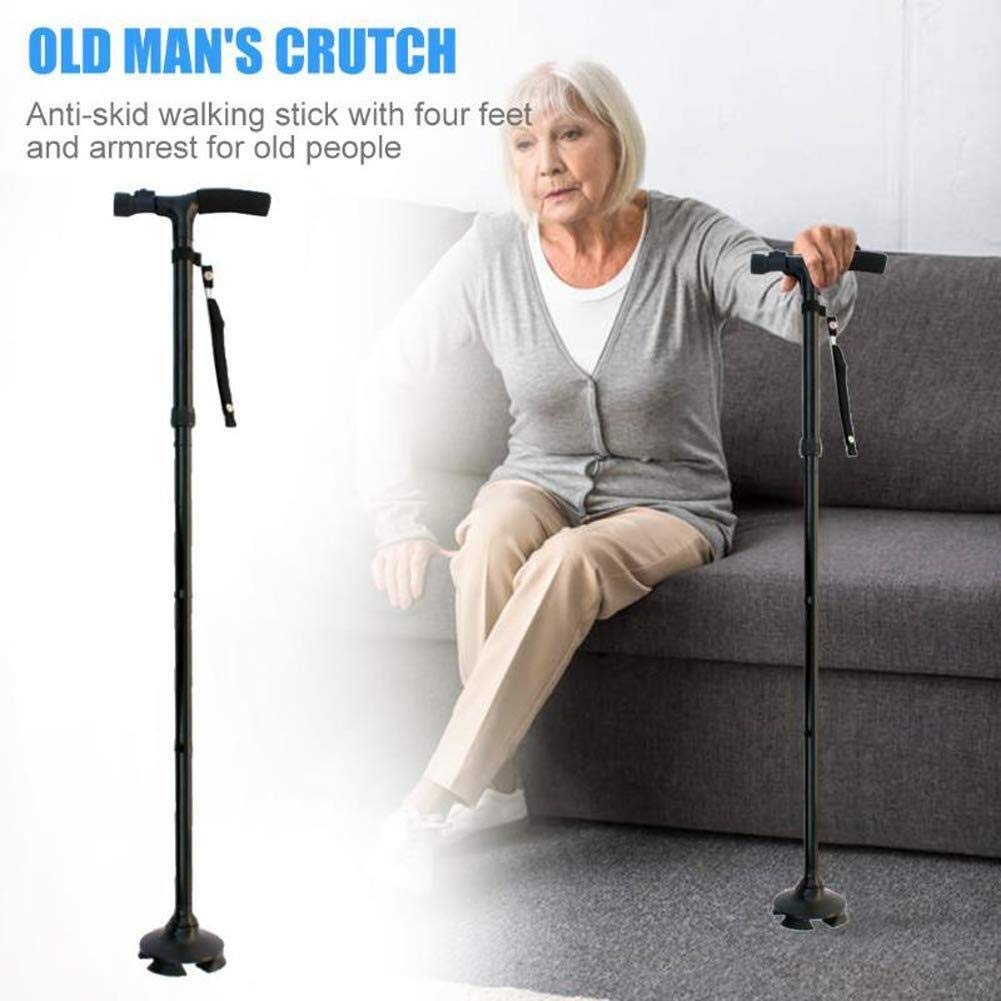 Bastón para Ancianos, de aleación de Aluminio, Plegable, con luz LED, 4 Cabezales, pivotante, de Trekking, de Seguridad, con muletas.