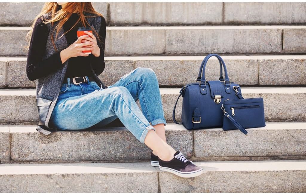 Dasein Women Barrel Handbags Fashion Satchel Bags Top Handle Shoulder Purses Vegan Leather Work Tote - Image 2