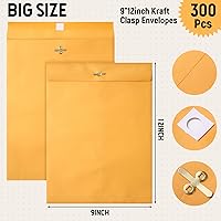 Vista 2 de Ctosree 300 sobres de manilla, sobres de cierre de papel kraft marrón a granel con cierre de cierre y sello engomado, papel pesado de 28 libras