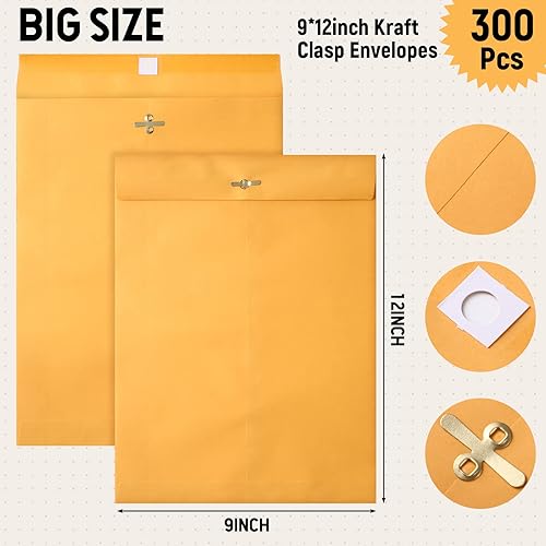 Miniatura 2 de Ctosree 300 sobres de manilla, sobres de cierre de papel kraft marrón a granel con cierre de cierre y sello engomado, papel pesado de 28 libras (9 x
