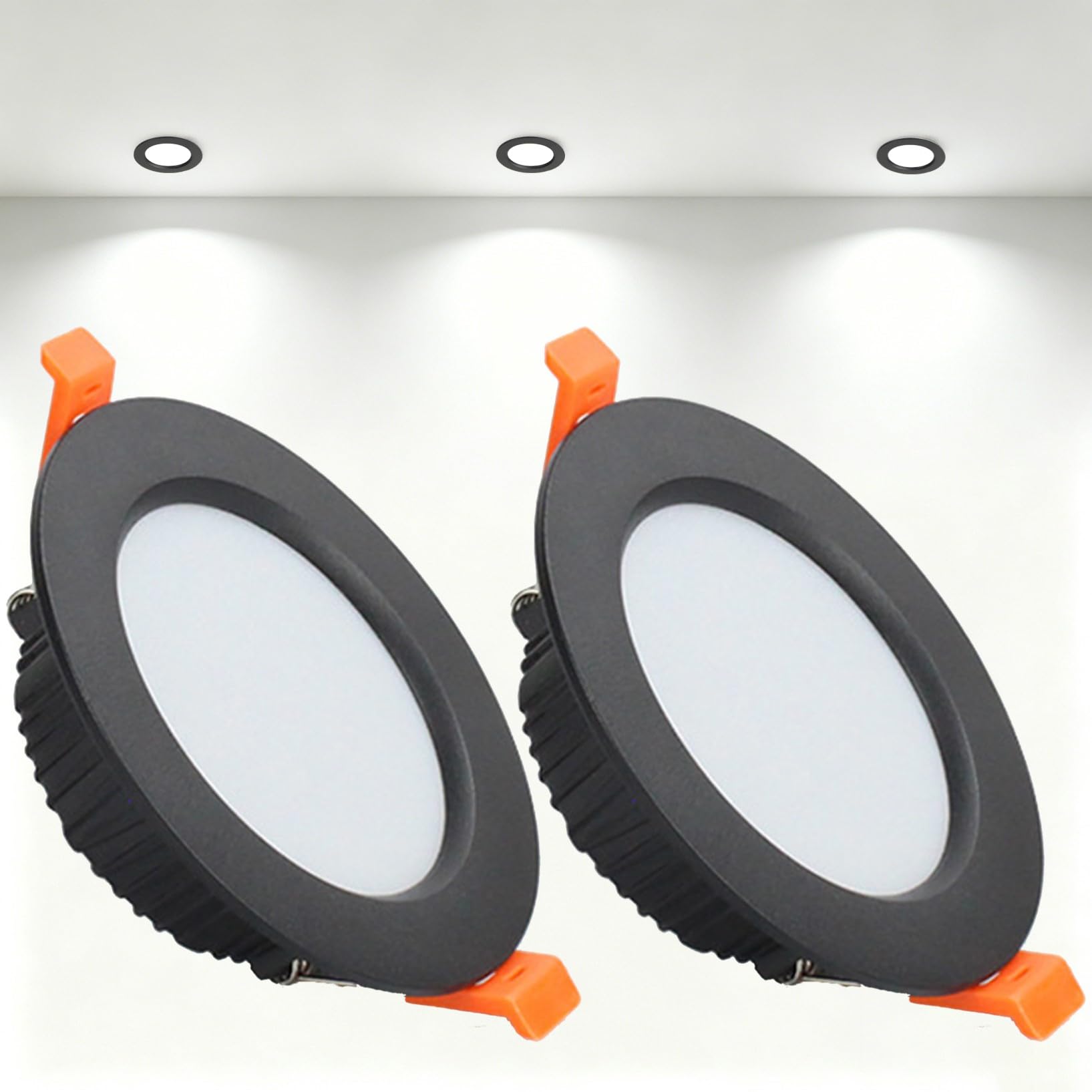 VOGHMOLD 9W Ultra Slim LED Downlight Recessed Ceiling Light 3.5 inch, 6000K Spot Lights Black Aluminum Trim, Cut Φ90-100mm, AC110-240V Panel Lighting for Office Hallway Closet, 2 Pack