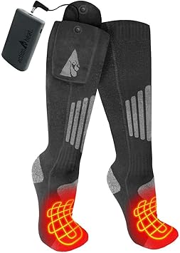 ActionHeat 3.7V Rechargeable Battery Heated Socks 2.0 with Remote Control Cotton Thermal Socks Electric Heating Socks for Cold Weather Outdoor Activities Grey/Light Grey L/XL