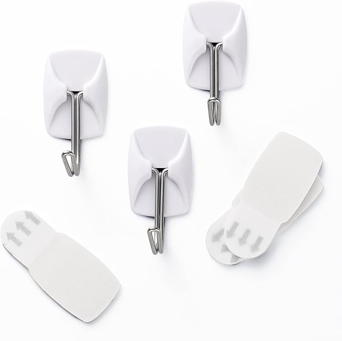 20 Hooks+40Strips, White, Small Wire Toggle Hooks Value Pack, Organize