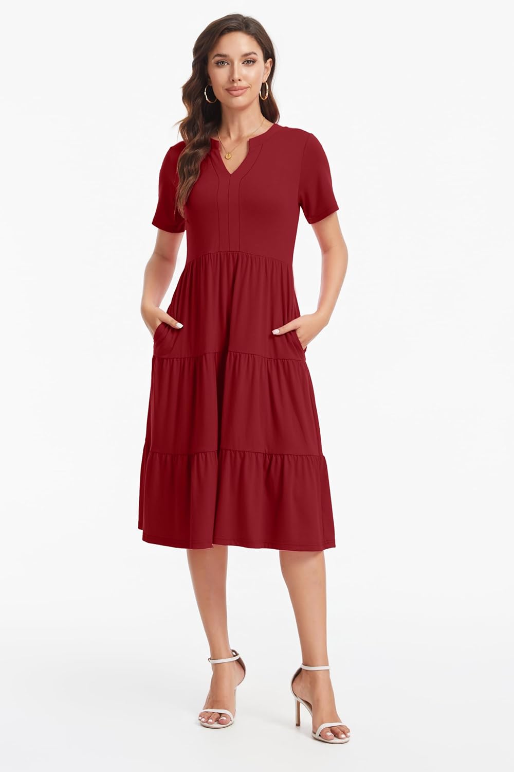 Women's V Neck Dress 2025 Lounge Fashion Casual Loose Fit Flowy Swing Tiered Vacation Dresses - Image 2