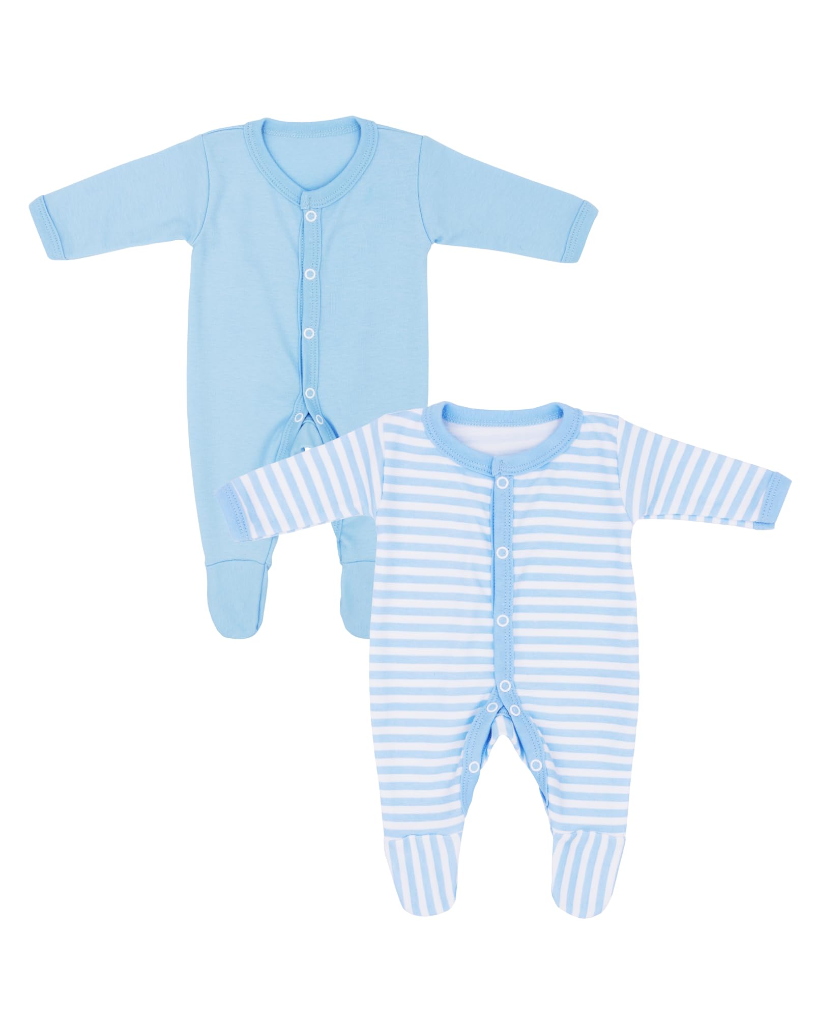 Premature Baby Clothes, Tiny Baby Sleepsuit, Made in Britain, 2 Pack for Premature Boys & Girls, Blue, 3 to 5 lbs