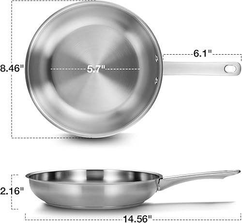 Miniatura 9 de KOCH SYSTEME CS Sartenes antiadherentes de acero inoxidable de 8 pulgadas, revestimiento antiadherente no tóxico para utensilios de cocina