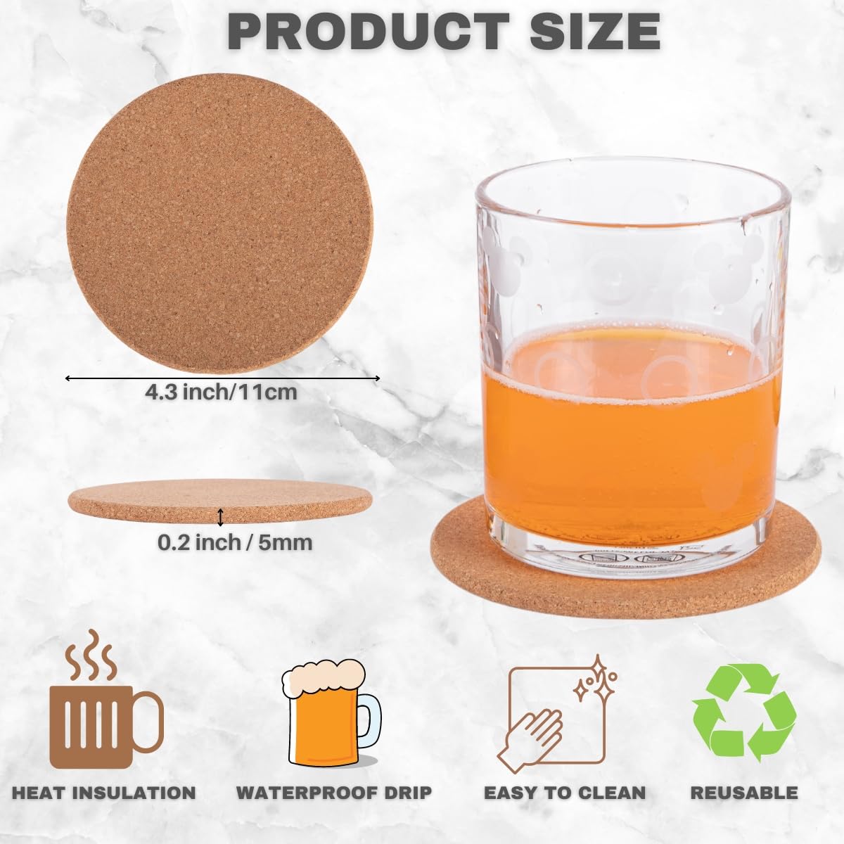 FP FAITHFUL PANDA Cork Coasters Set of 8, Rounded Edge 4.3inch Coastr for Drinks and Pot Holders, with Holder Ideal for Home & Office