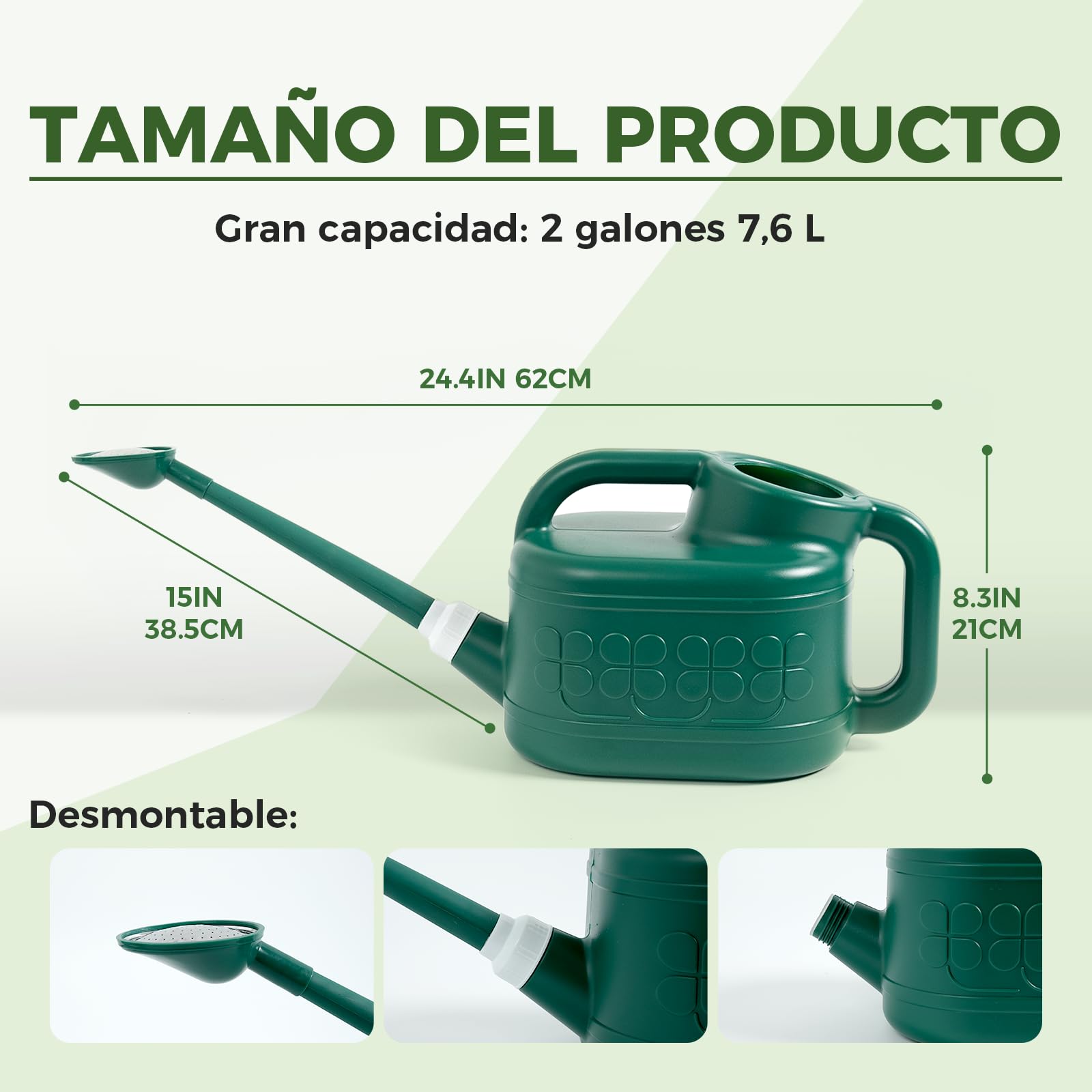 Bamworld Regadera Plantas de Interior 7.5 litros (2 Galones) Regadera de Plástico con Pico Largo para Interior Exterior y Jardinería