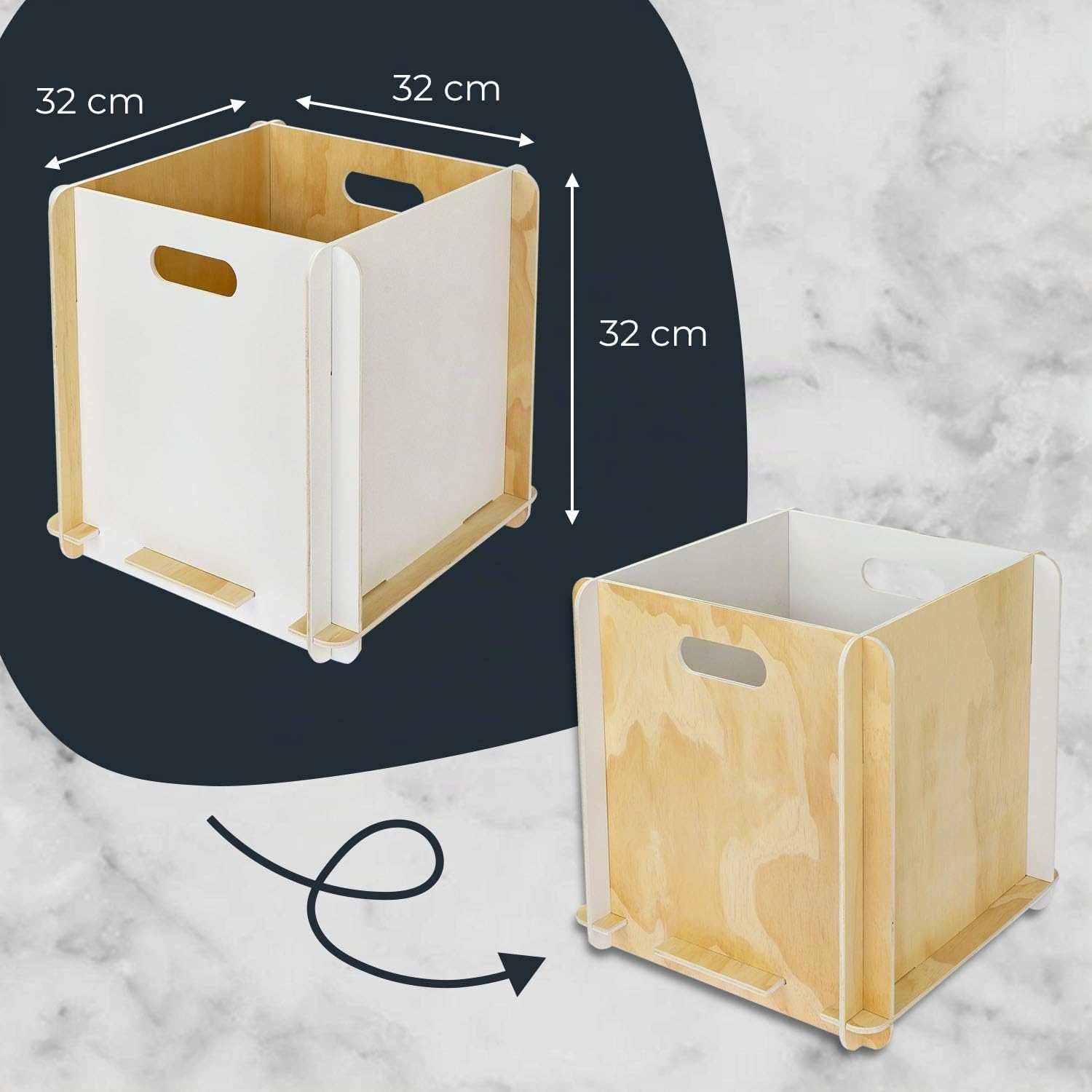HMF Aufbewahrungsbox aus Holz zum Zusammenstecken | 4er Set | passend für Kallax | 32 x 32 x 32 cm | Weiß
