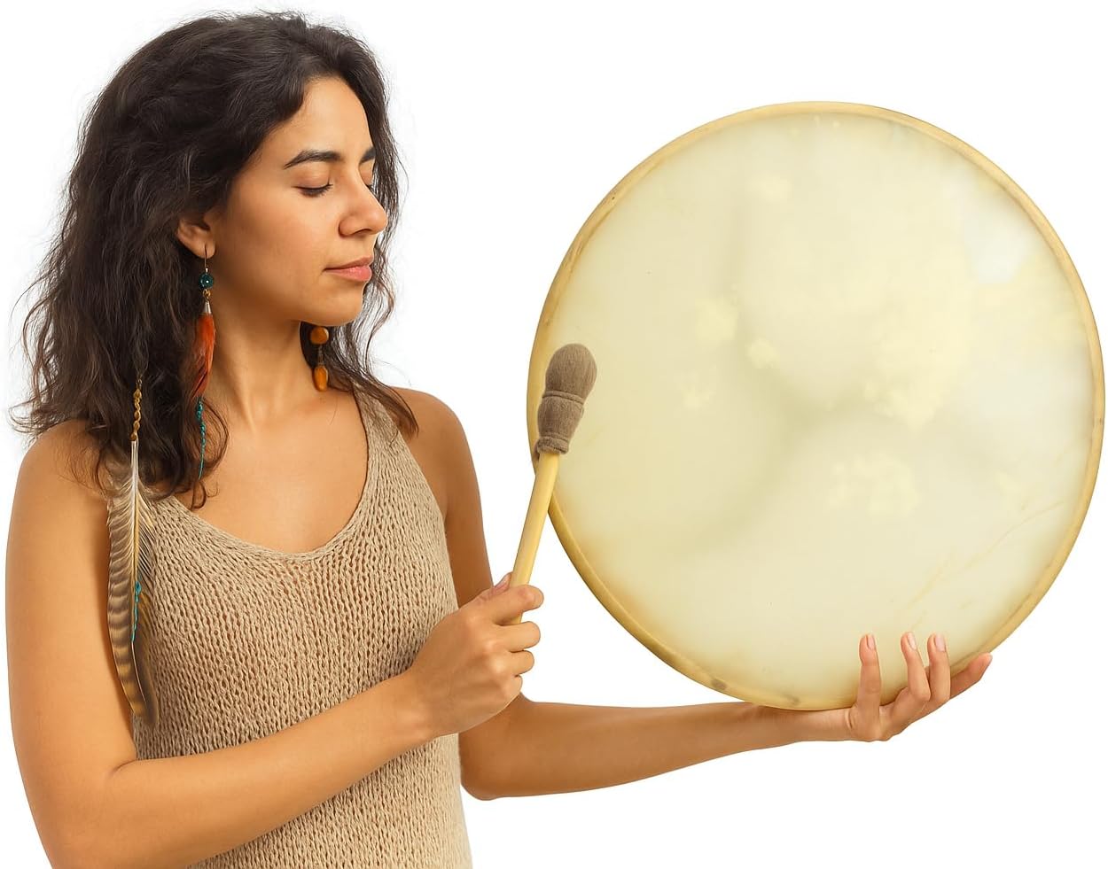 ARAW American Shamanic Native Drum, Bison Natural Hide, Cedar Wood Frame, Handmade Drum (16 Inches Diameter X 2.5 Inches Depth)