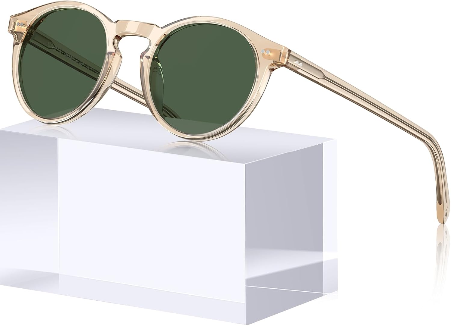 CARFIA Retro Round Polarized Sunglasses For Men - Acetate Frame Grey Tortoiseshell With UV400 Protection