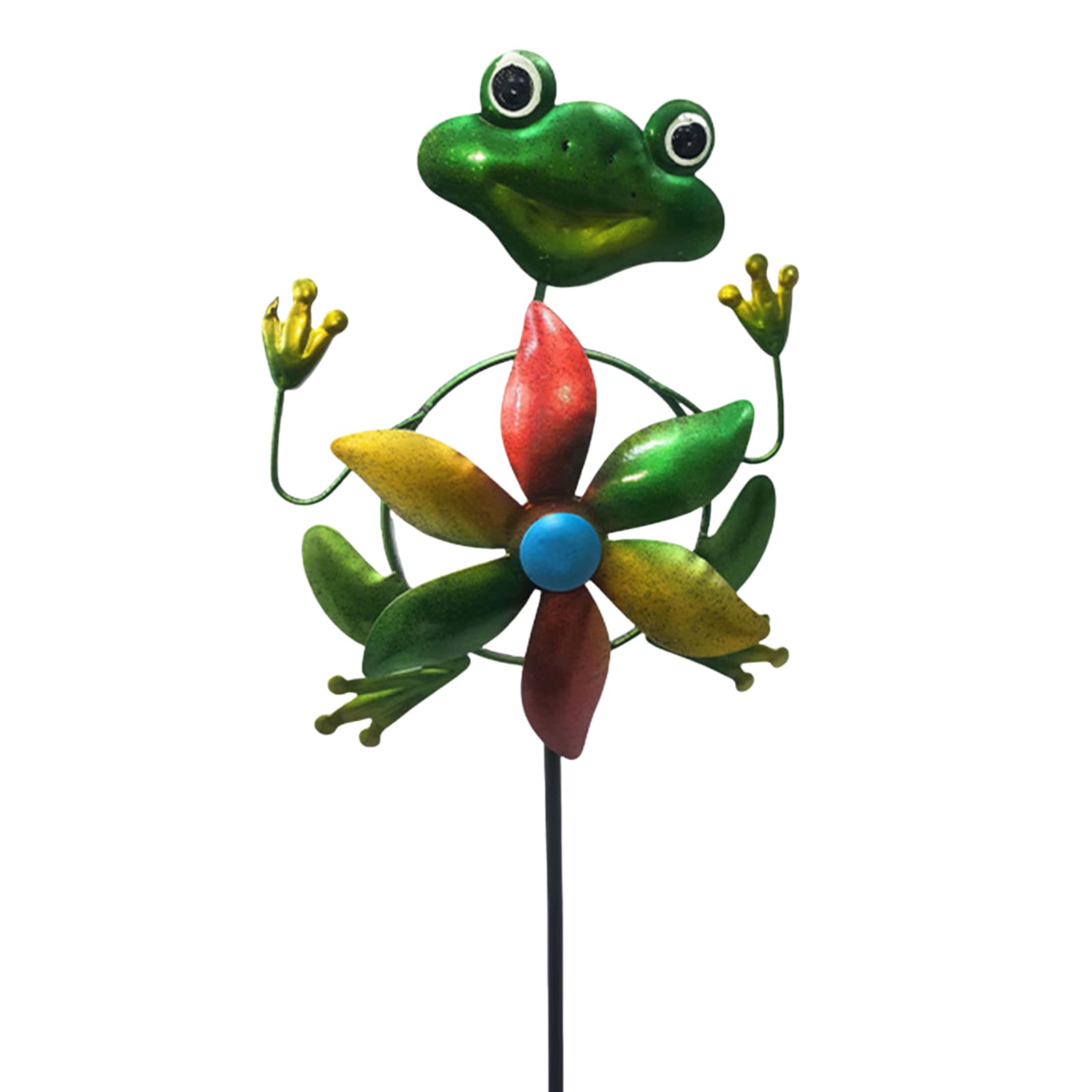 Introti Garden Wind Spinner with Metal Stake Colorful Pinwheels Sculptures Decorative Weatherproof for Front Porch Backyard Lawn Flower Bed (Frog)