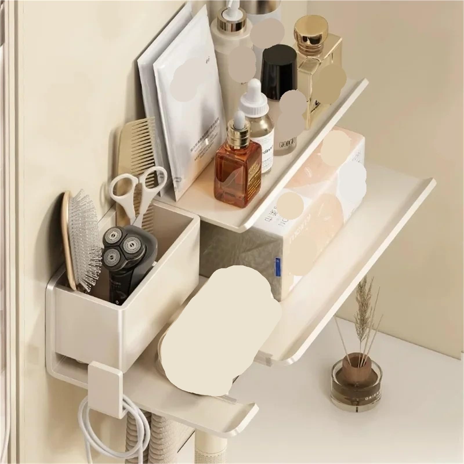 Estante for secador de Pelo for baño, for montado en la Pared, Peine, Estante Almacenamiento Multifuncional, estantes for para Secador de Pelo(Black)
