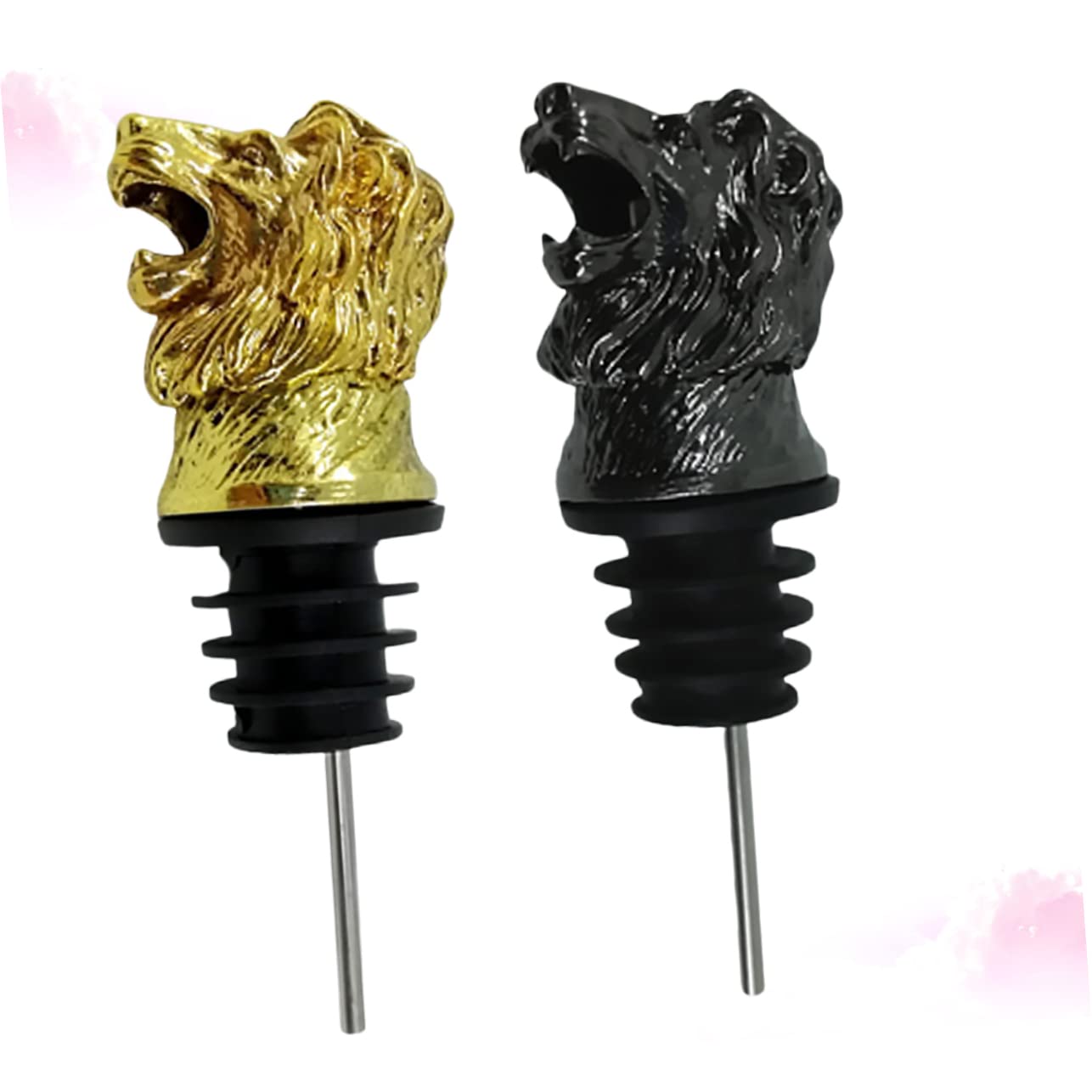 PRETYZOOM 2Pcs Lion Head Shaped Wine Bottle Caps Creative Wine Pourer Stoppers for Home Parties Lightweight Beverage Bottle Stopper Golden Black