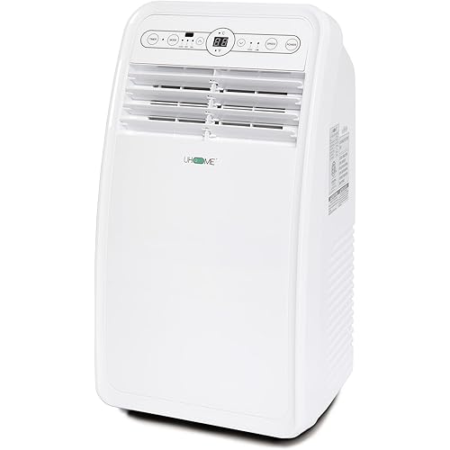 Uhome 8000 BTU Portable Air Conditioner, with Cooling, Dehumidifier, Fan, Remote Control and Window Mount Kit Included, White, 24H Timer