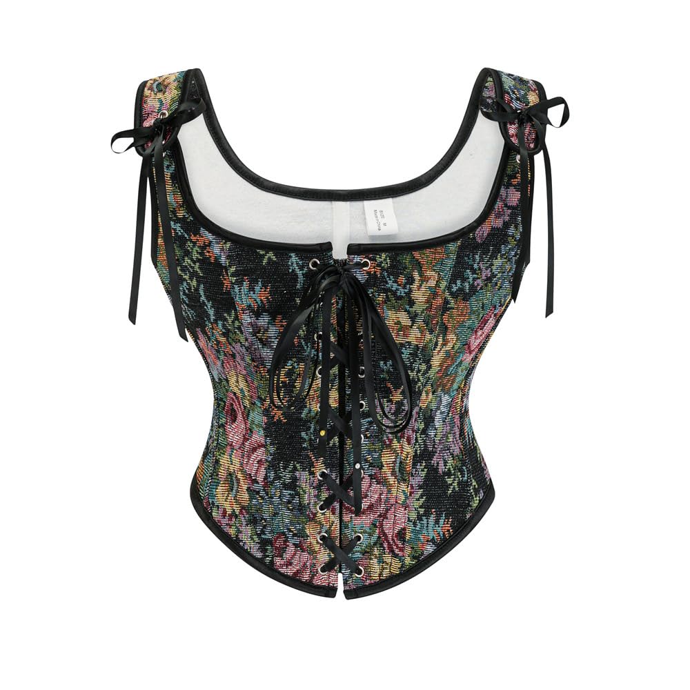 Women’s Retro Oil Painting Corset | Front Strap Lace-Up Vest Style Body Shaper | Slim Fit Bustier-image-35