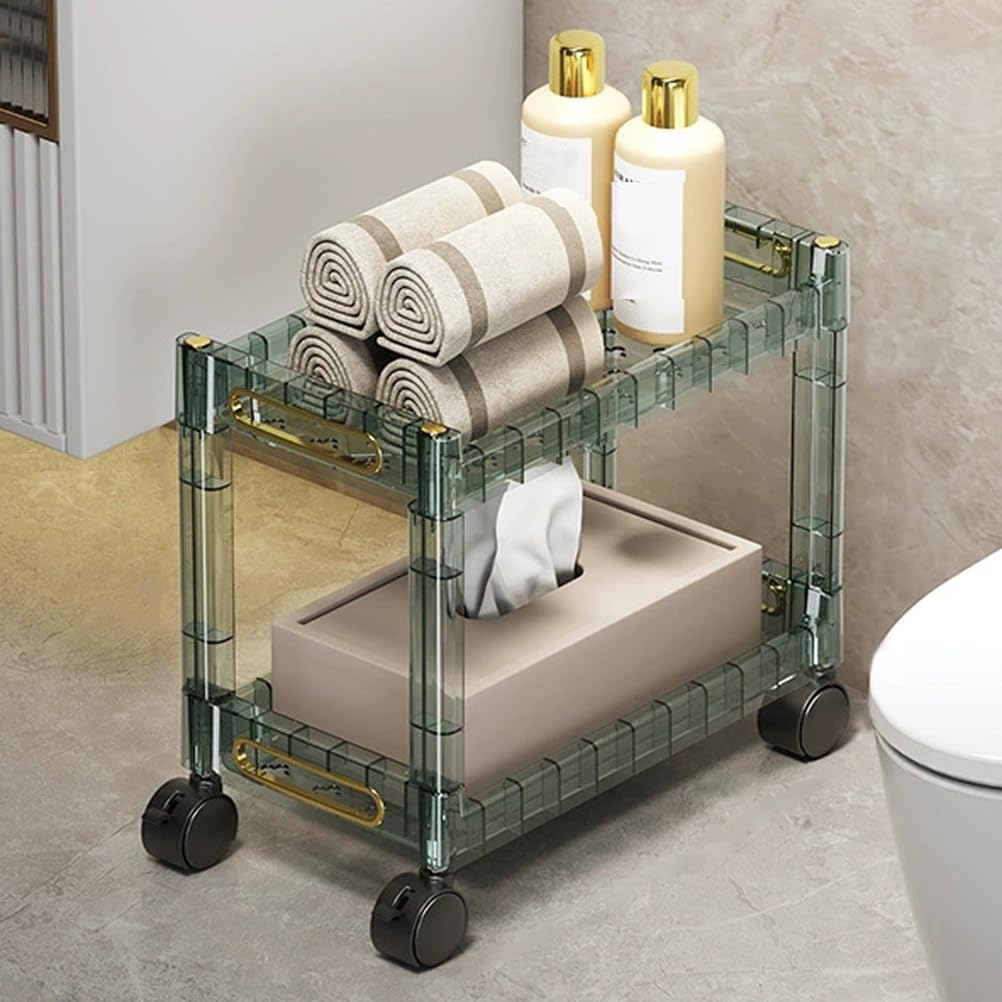 asdchZen 2-Tier Acrylic Rolling Cart - Mobile Bathroom & Kitchen Storage Trolley For Snacks Fruits & Vegetables - Versatile Utility In Green