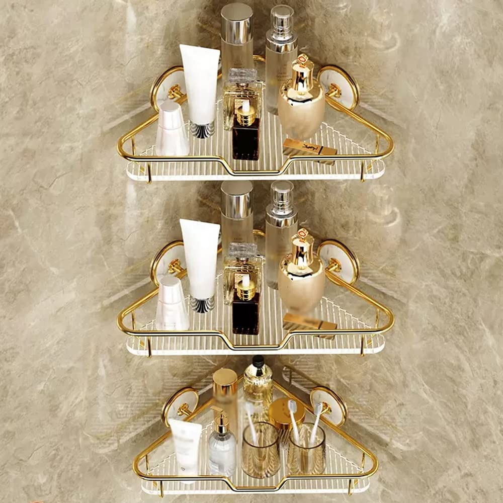 BAHELS Corner Shower Caddy Bathroom Shelf Toilet Washstand Golden Acrylic Triangle Storage Rack Without Punching Shower Caddy Organizer
