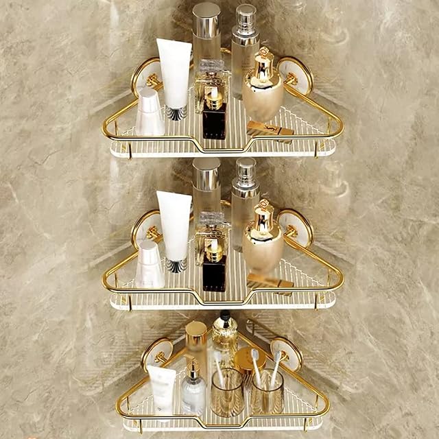 BAHELS Corner Shower Caddy Bathroom Shelf Toilet Washstand Golden Acrylic Triangle Storage Rack Without Punching Shower Caddy Organizer