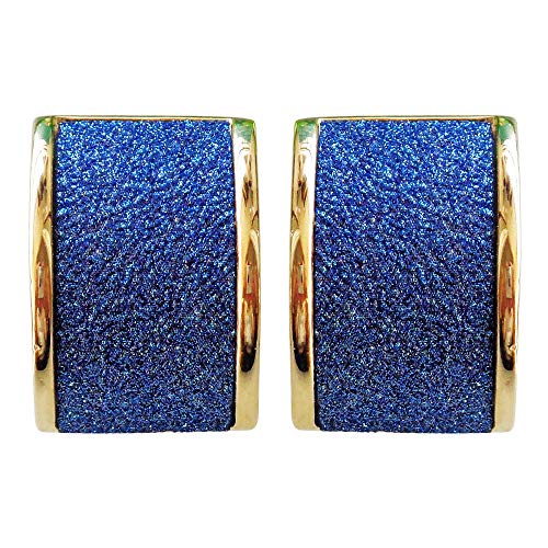 Navachi 18k Gold Plated Square Rainbow Multicolor Glitter Omega Back Earrings