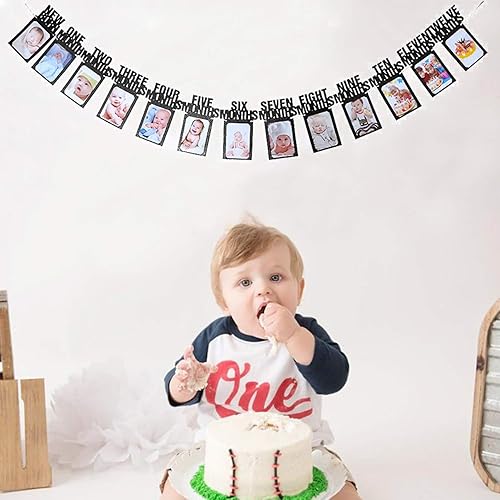 Miniatura 4 de Cartel de fotos de primer cumpleaños para niño y niña, cartel de fotos de primer cumpleaños, registro de crecimiento del bebé, imágenes de 1 a 12