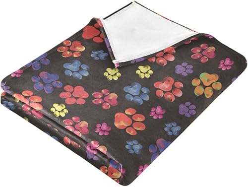 Miniatura 2 de Cute Paws Print Red Yellow Flannel Fleece Blanket Warm Comfy All Season Use Bed Blanket 60x90 Inches for Bedroom Office Camping Bedroom Adults Kids